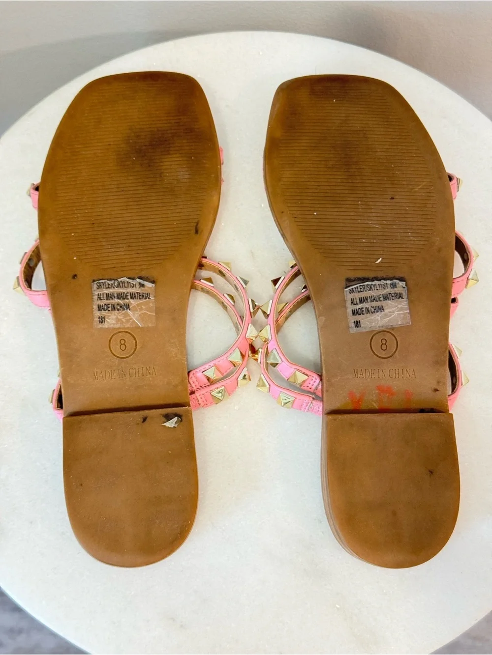 Steve Madden Pink Triple-Strap Studded Slide Sandals Sz 8